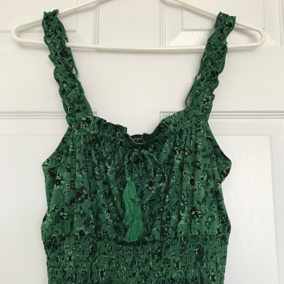 Lily Morgan Mini Dress Floral S Royal Green Black Tie Front Smocked Waist - Picture 8 of 16